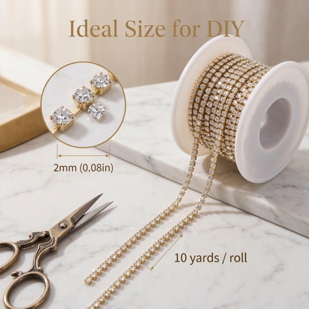 10 Yards Rhinestone Chain Roll SS6 2MM Close Chain Trim For Mobile Phone Shell