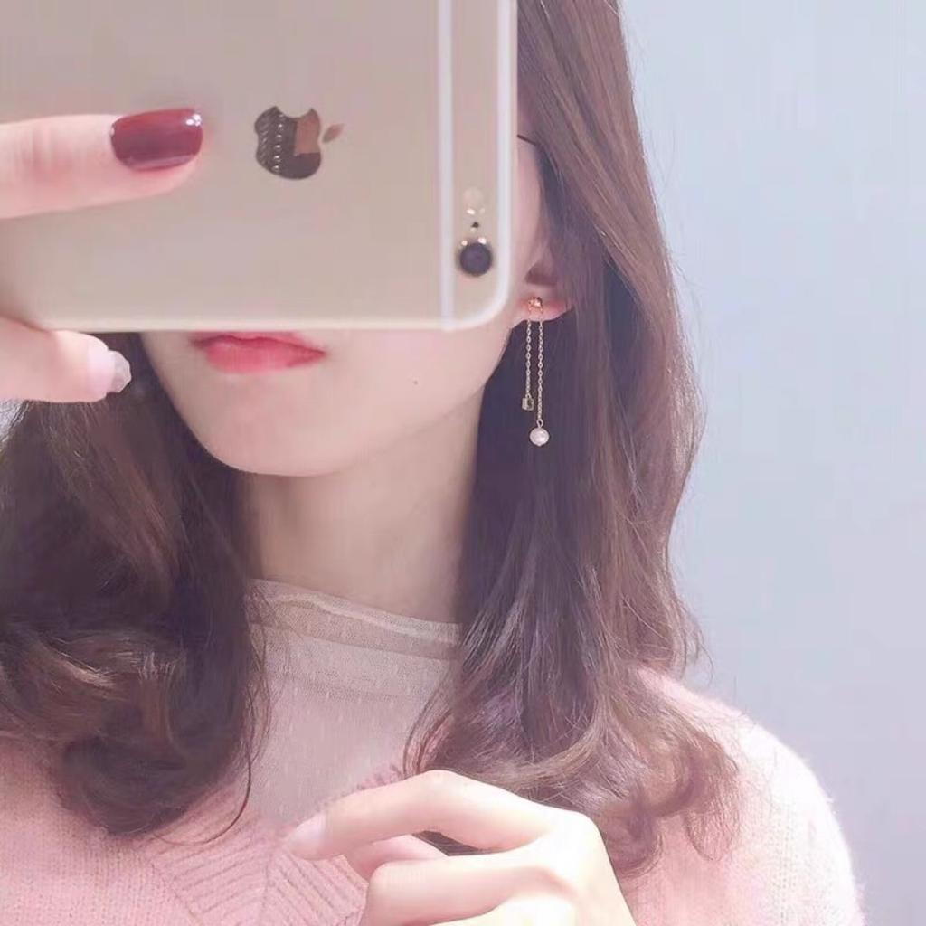 Small cute natural pearl emerald square pendant 925 silver needle gold-plated stud earrings mini control small earrings temperament earrings