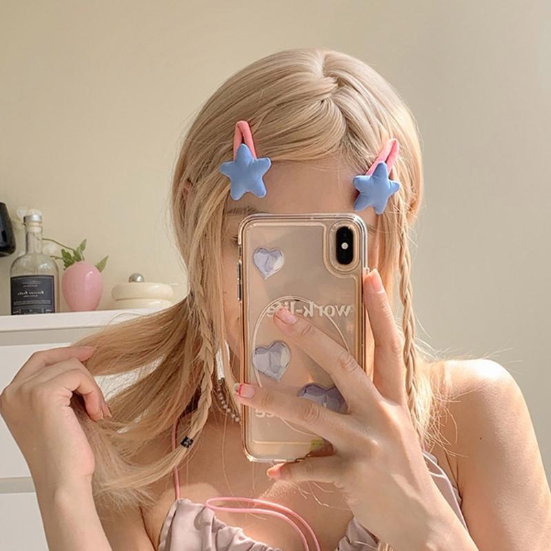 Star Snap Hair Clip Y2K Non-slip Colorful Hair Barrettes Metal Sponge Star Shaped Hairpins Cute Hair Clip for Teen
