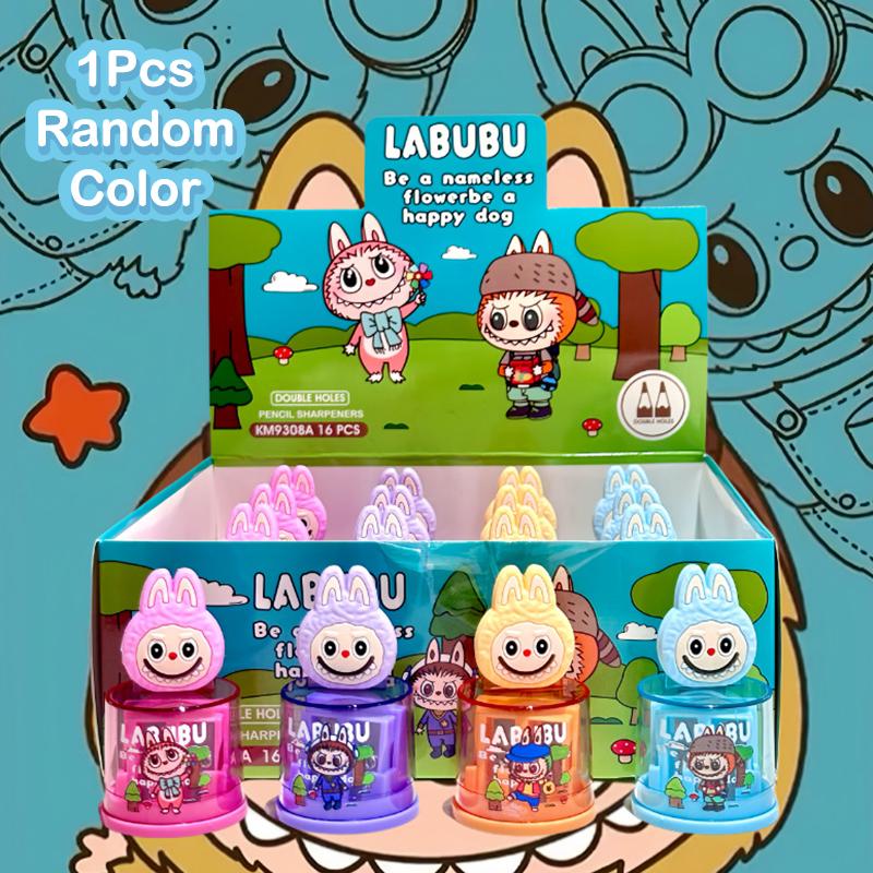 1Pcs Cartoon Portable Cute Pencil Sharpener Labubu Kawaii Double Hole Pencil Sharpener Office Supplies Student Stationery Gifts