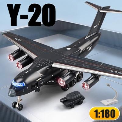 1:180 Scale Y-20 Transport Aircraft Model Toy Metal Body Pull Back Foldable Nose Wheel Military Plane Models Children's Gifts