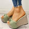 Women Sandals Summer Denim Butterfly Knot Platform Wedges High Heel Peep Toe Casual Fashion Beach Ladies Shoes Zapatos De Mujer