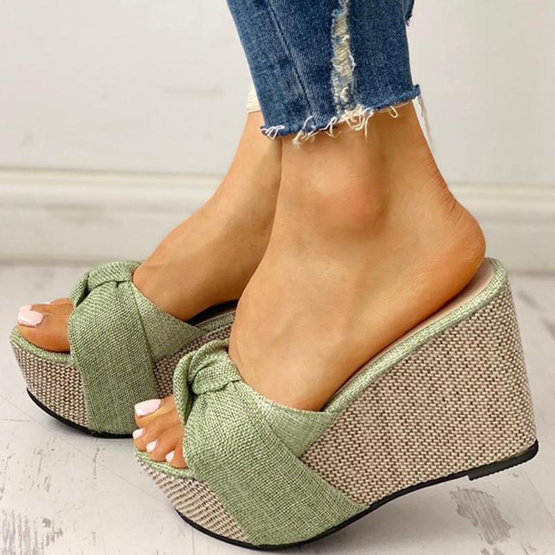 Women Sandals Summer Denim Butterfly Knot Platform Wedges High Heel Peep Toe Casual Fashion Beach Ladies Shoes Zapatos De Mujer