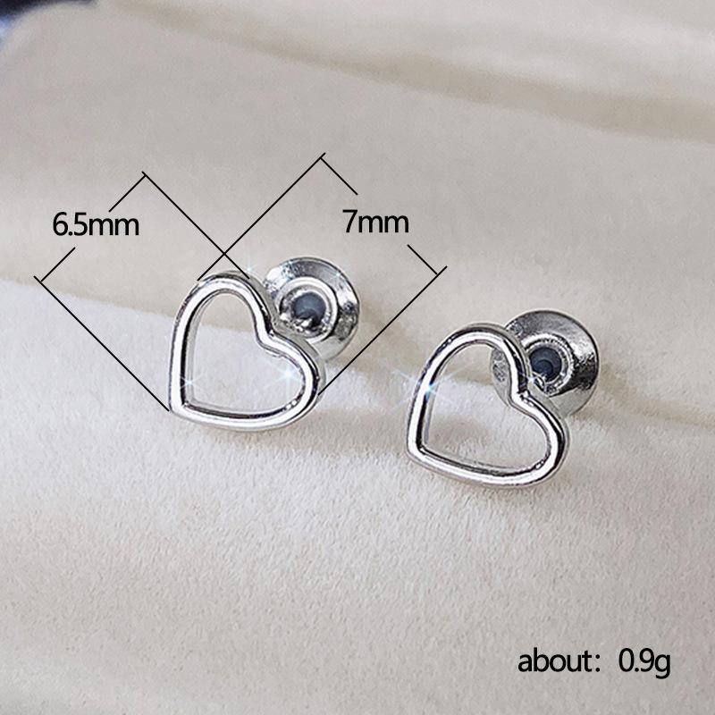 Silver Plated Open Heart Stud Earrings, Minimalist Hollow Love Shape Studs for Women