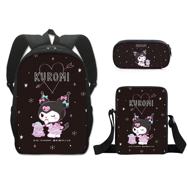 Kuromi Student Backpack Set With Pen Case And Shoulder Bag