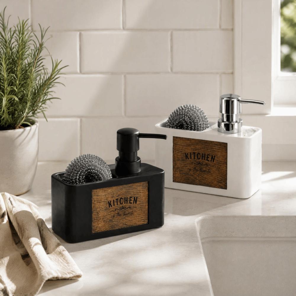 Press Type Kitchen Soap Dispenser with Sponge Holder Bathroom Hand Wash Bottle  Restaurant
