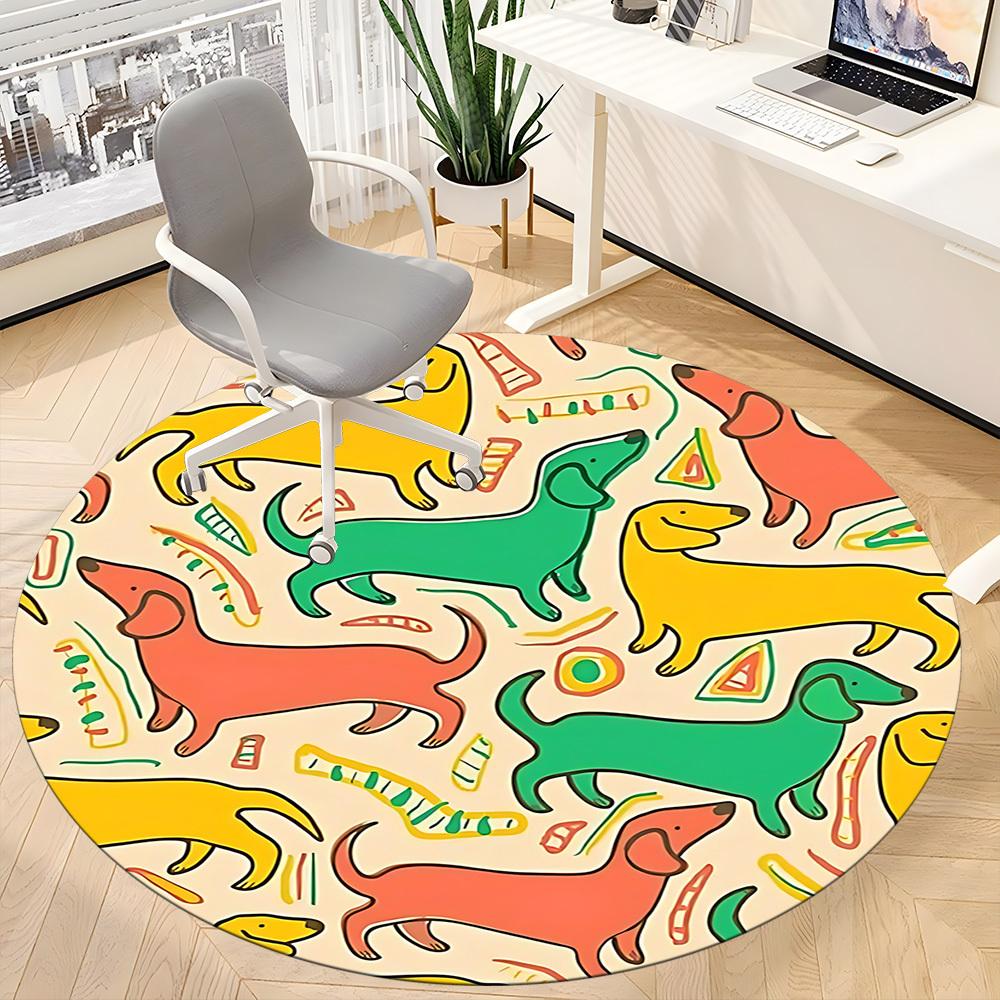 1PC Dogs Pattern Office Round Area Rug, Indoor Mat Suitable ForOffice, Under Office Chairs Bedroom Living Room Home Decor, Room Deco, D010