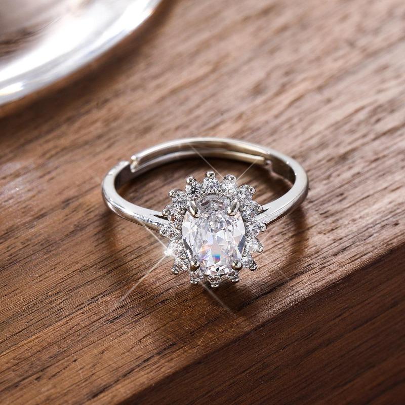 Princess Square Simulation Artificial Zircon Simple Sweet Lady Ring Wedding Proposal Round
