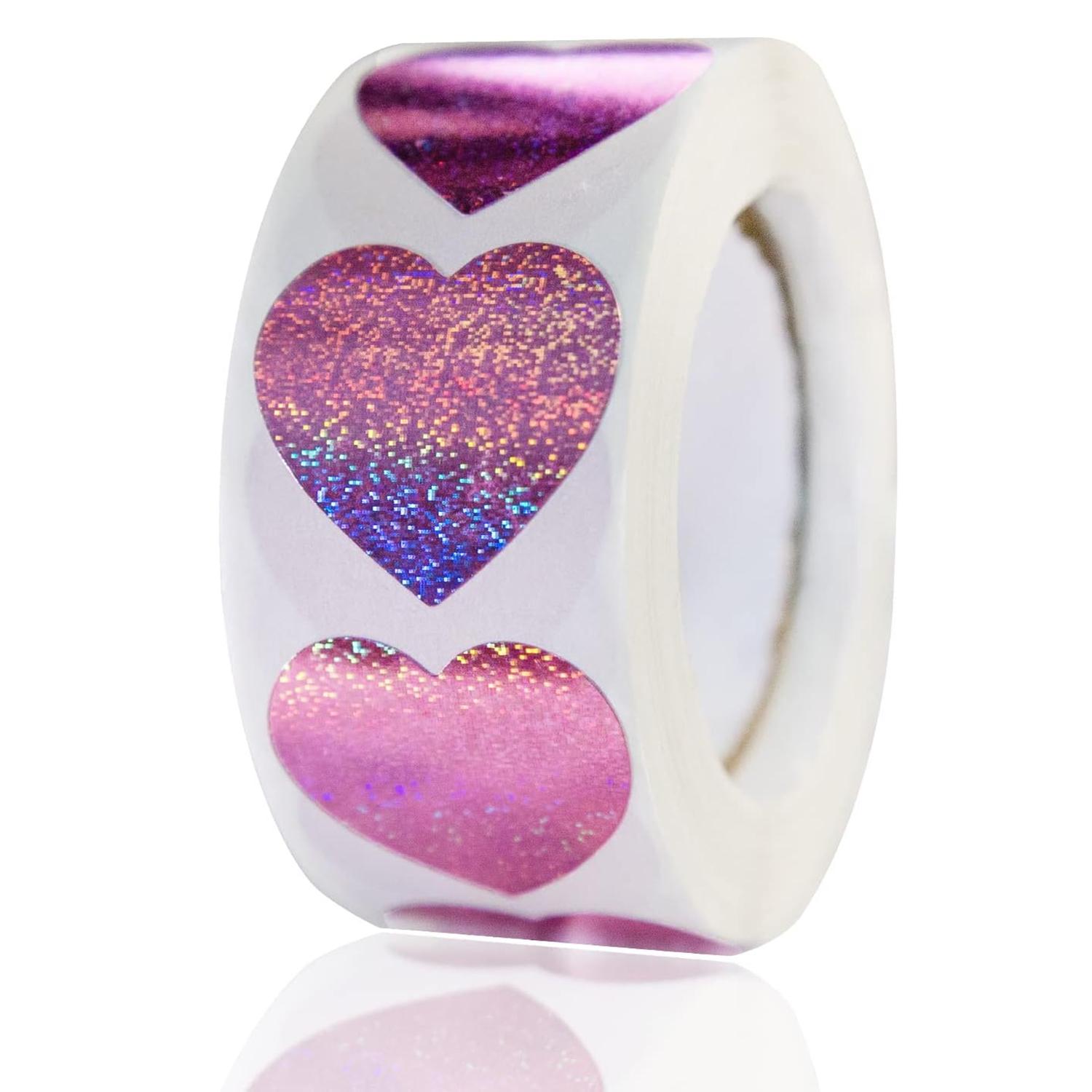 100-500pcs Holographic Pink Heart Sticker Party Gift Wrapping Label Scrapbook Cartoon Rewards Stationery Stickers