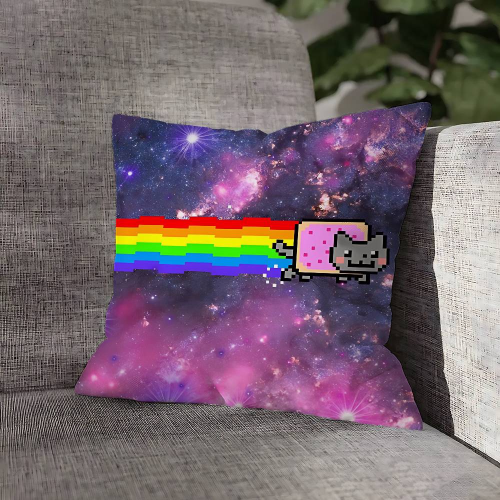 Cute Funny Rainbow Alien Cat Pillow Case For Sofa Decor Car Office Room Printing Cushion Cover Decorations and Protector