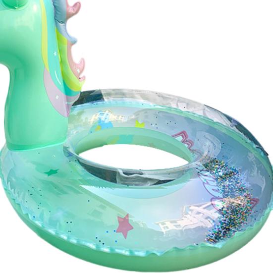 Cartoon Horse Swim Ring with Seat Handle Kids Inflatable Thickened PVC