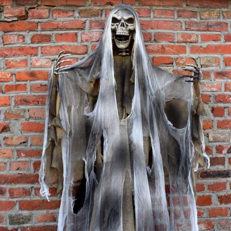 Halloween Ghost Door Curtain With Skull Decorations Light-Up Sound Effect Haunted House Party Decoration