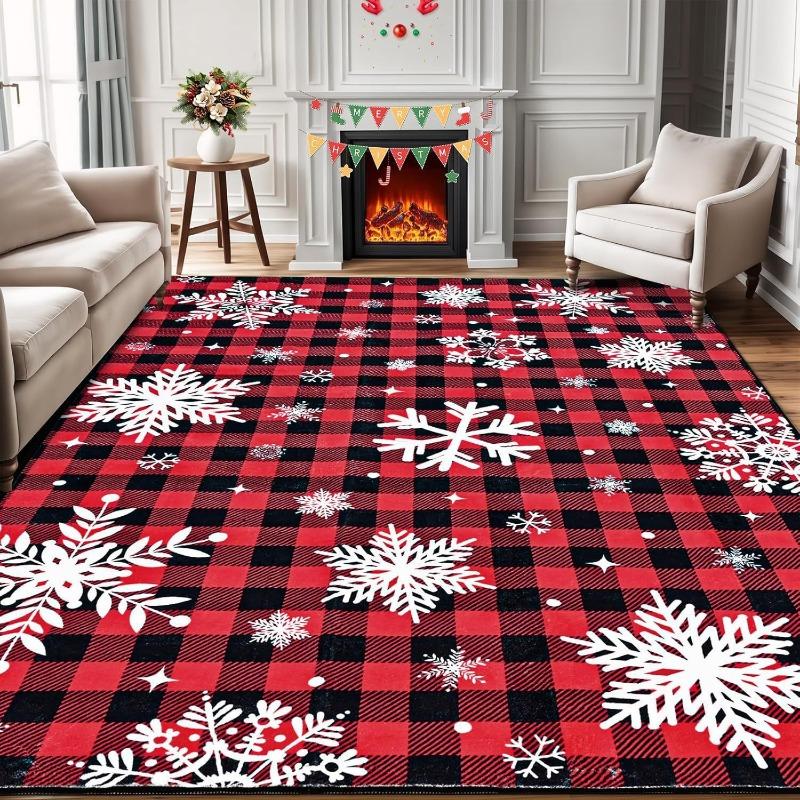 Luxury Flannel Christmas Print Non-Slip Rug Ultra Soft Washable for Living Room Carpet Holiday Door Mat Festive Home Floor Decor