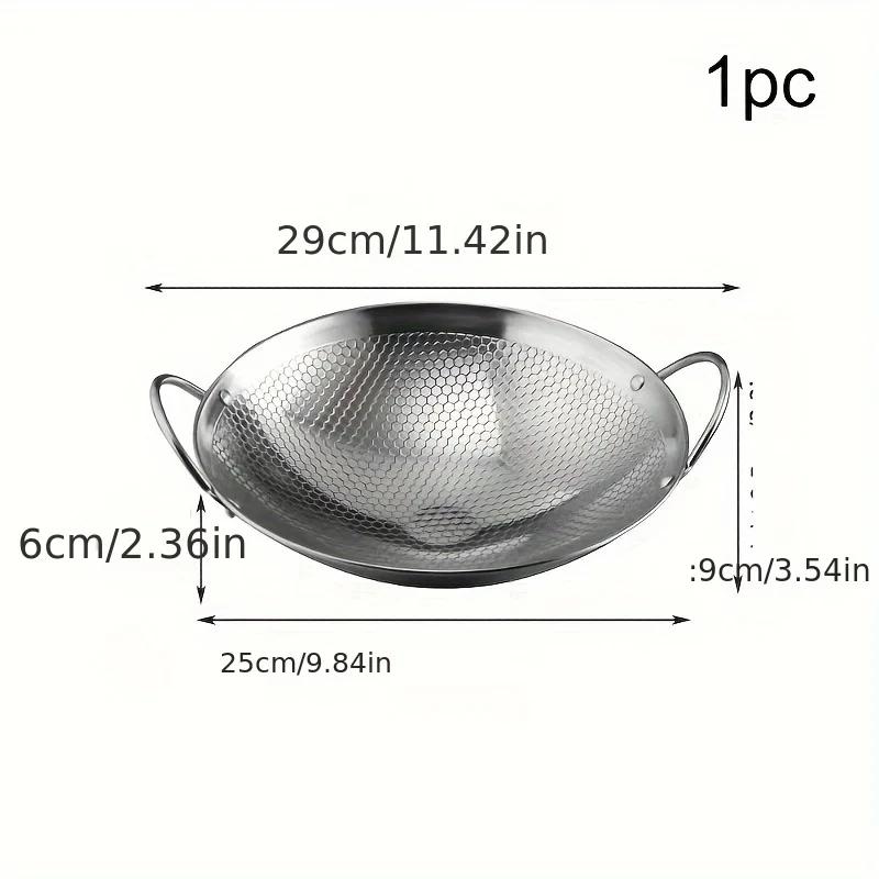 1pc 29cm/11inch stainless steel honeycomb skillet non-stick with handle scratch-resistant cooking pasta steak porridge ramen