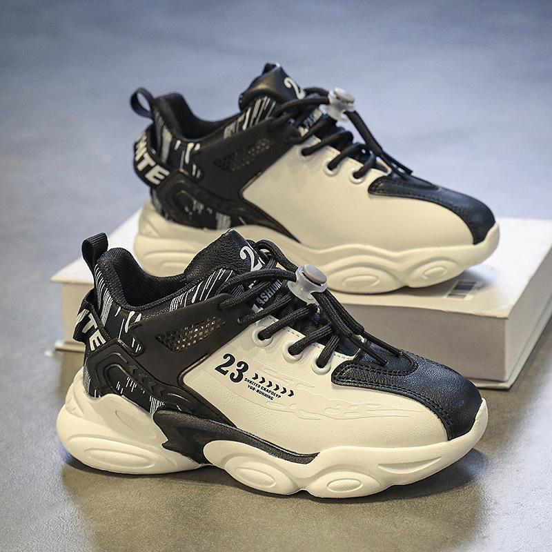 Children's sports shoes 2025 autumn popular boys and girls outdoor basketball shoes leather surface waterproof breathable non-slip running shoes