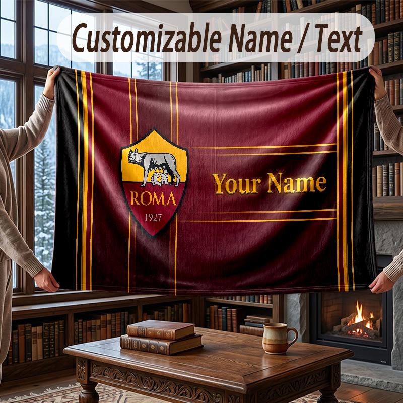 Custom Name Flannel Throw Blanket AS Roma FC Pattern Warm Home Decoration
