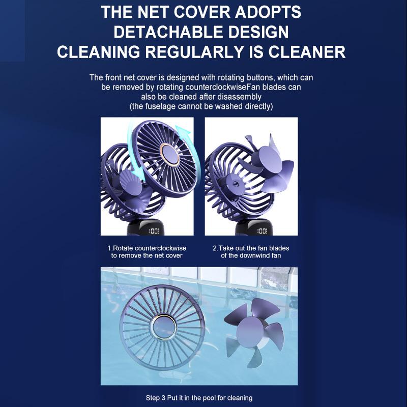 Electric Handheld Fan Portable Mini Fan Foldable Neck Hanging Fans 5 Speed USB Rechargeable Fan With LED Display Screen 1800mAh