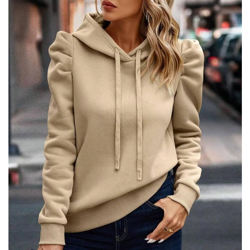 2026 Autumn Winter New Polo Hoodie Solid Color Long Sleeve Fashion Stacked Sleeve Casual Comfortable Women s Hoodie S бежевый