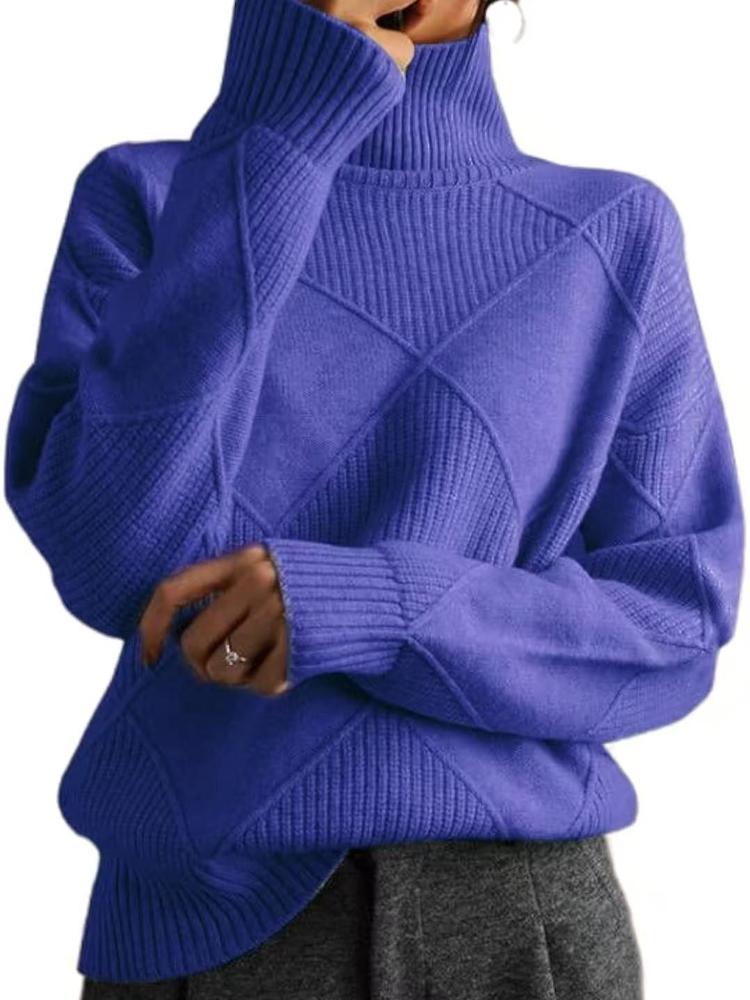 New In Autumn Winter Women Turtleneck Sweaters Full Sleeve Pullovers Spliced Thick Sweater Lozenge Elegant Lady Solid Outwear