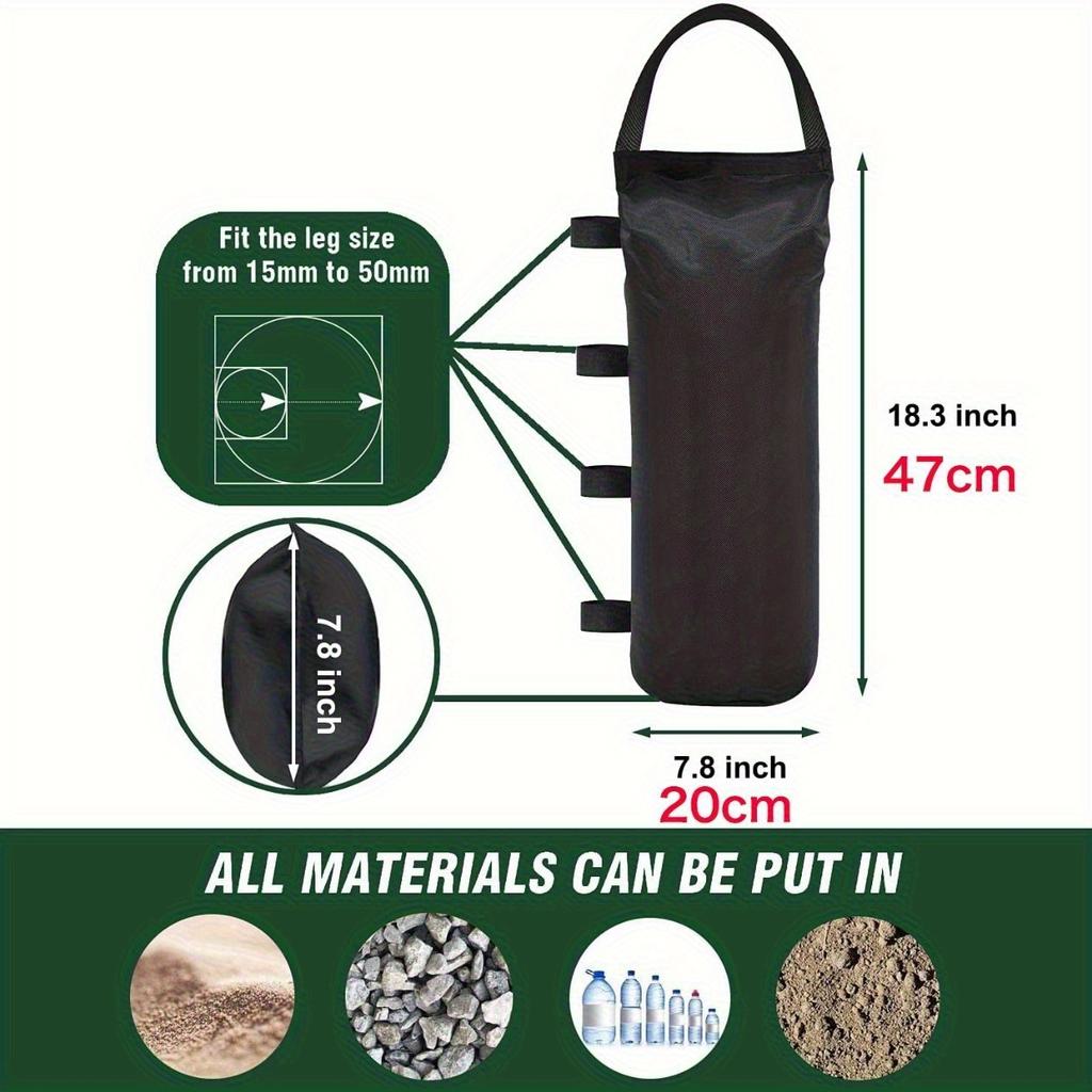 4 Stück Hochleistungs-Outdoor-Pavillon-Gewichte - Strapazierfähiges Polyester, Schwarz, Winddichte Sandsäcke für Sonnenschutz und Picknicks