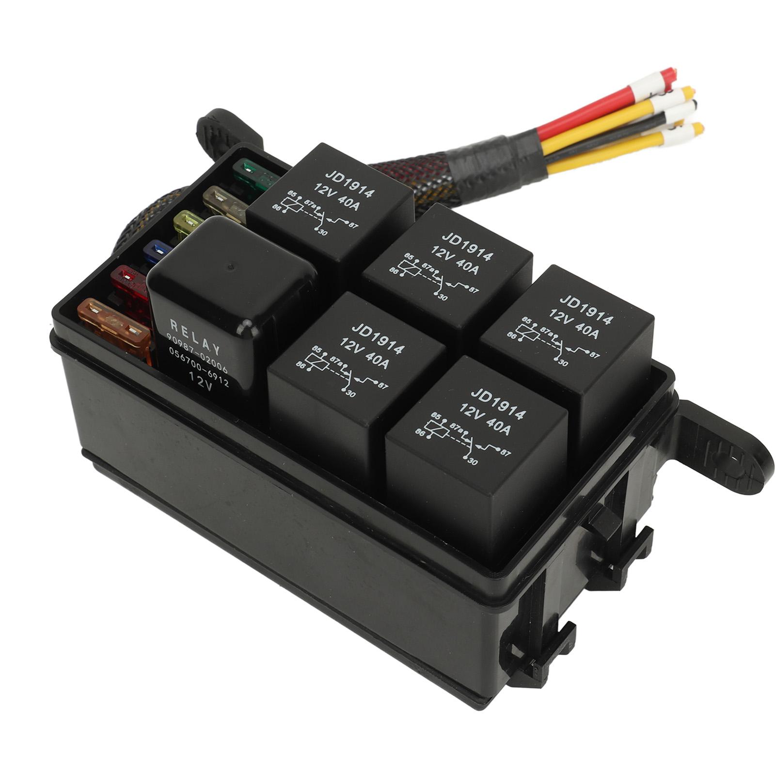 

6 Way Fuse And Relay Box Pre Wired Fuse Relay Block with Lid for Car Truck Marine Boat DC12V