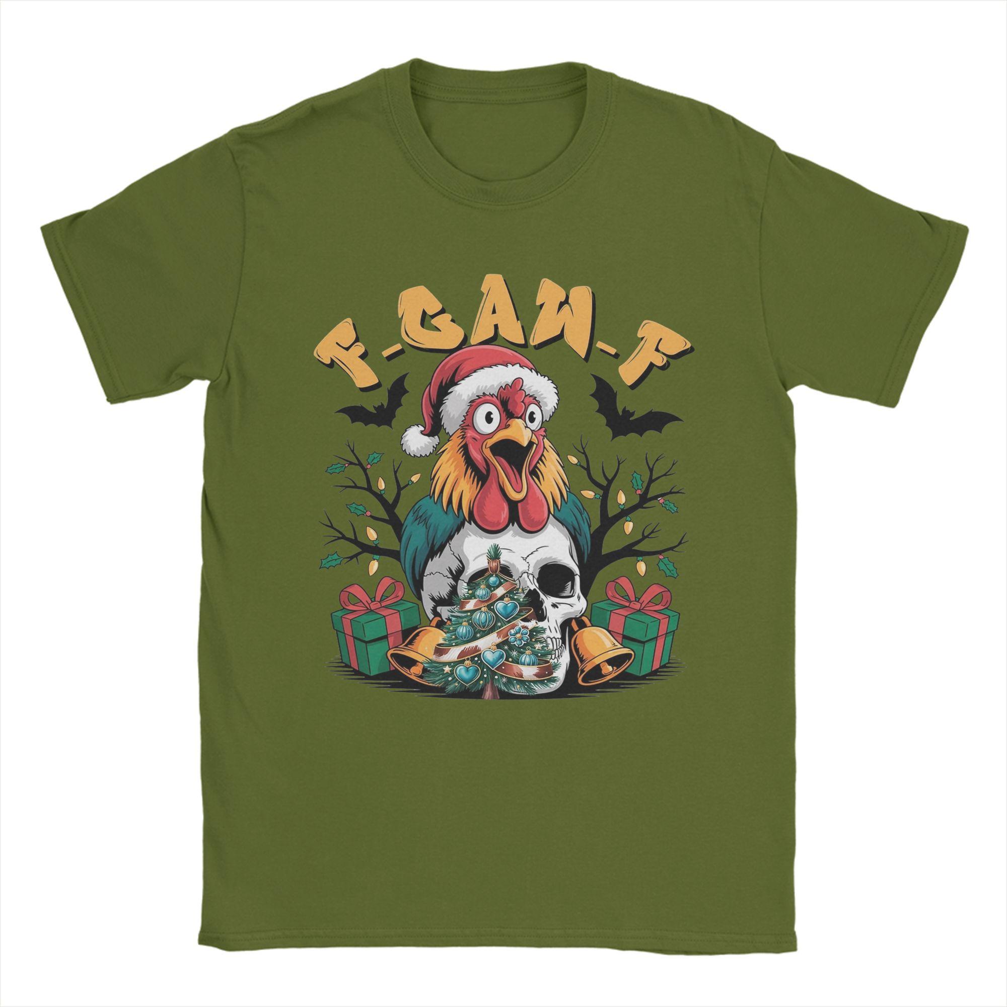 

F-Caw-F Christmas Chicken Funny Gothic Christmas Men T Shirt Funny Tees Short Sleeve Crew Neck T-Shirts Cotton Plus Size Tops 4XL