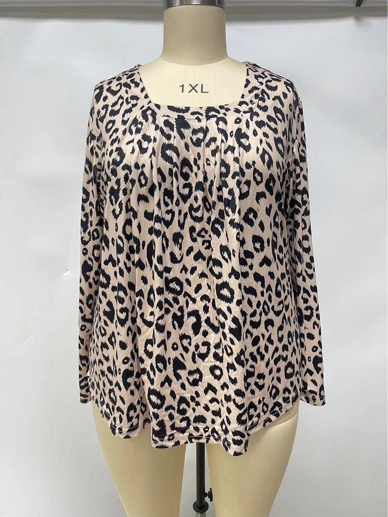 2024 European & American Leopard Print Casual Long Sleeve for Autumn/Winter