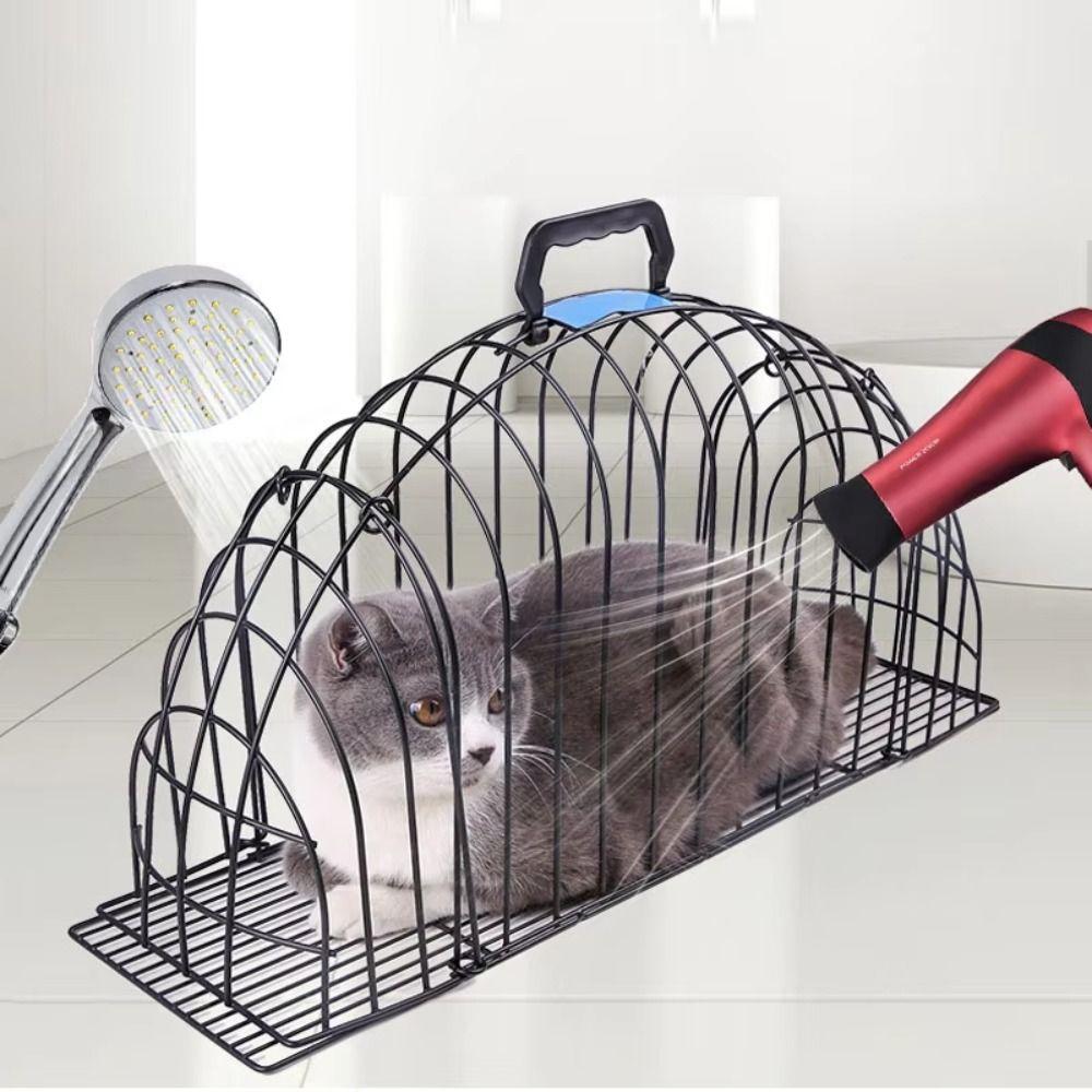 Metal Simple Cat Bath Cage Fixed Anti Seizing Wash Cat Cage Lightweight Safe Cleaning Pet Cage Cat Beauty Accessorie