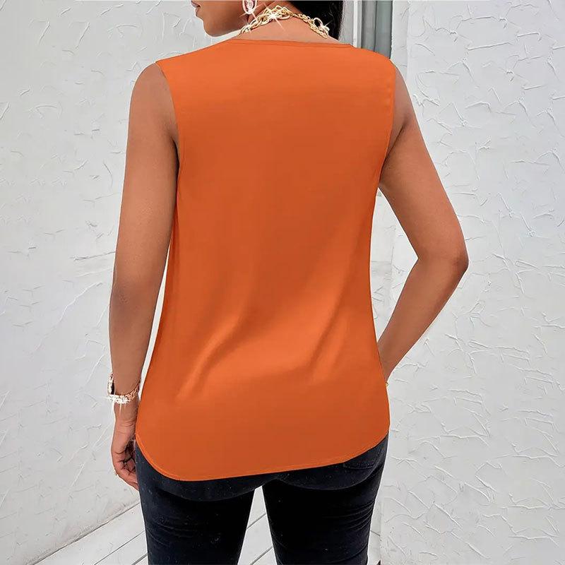 Women's Summer Throw Neck Satin Slim Sleeveless Vests
