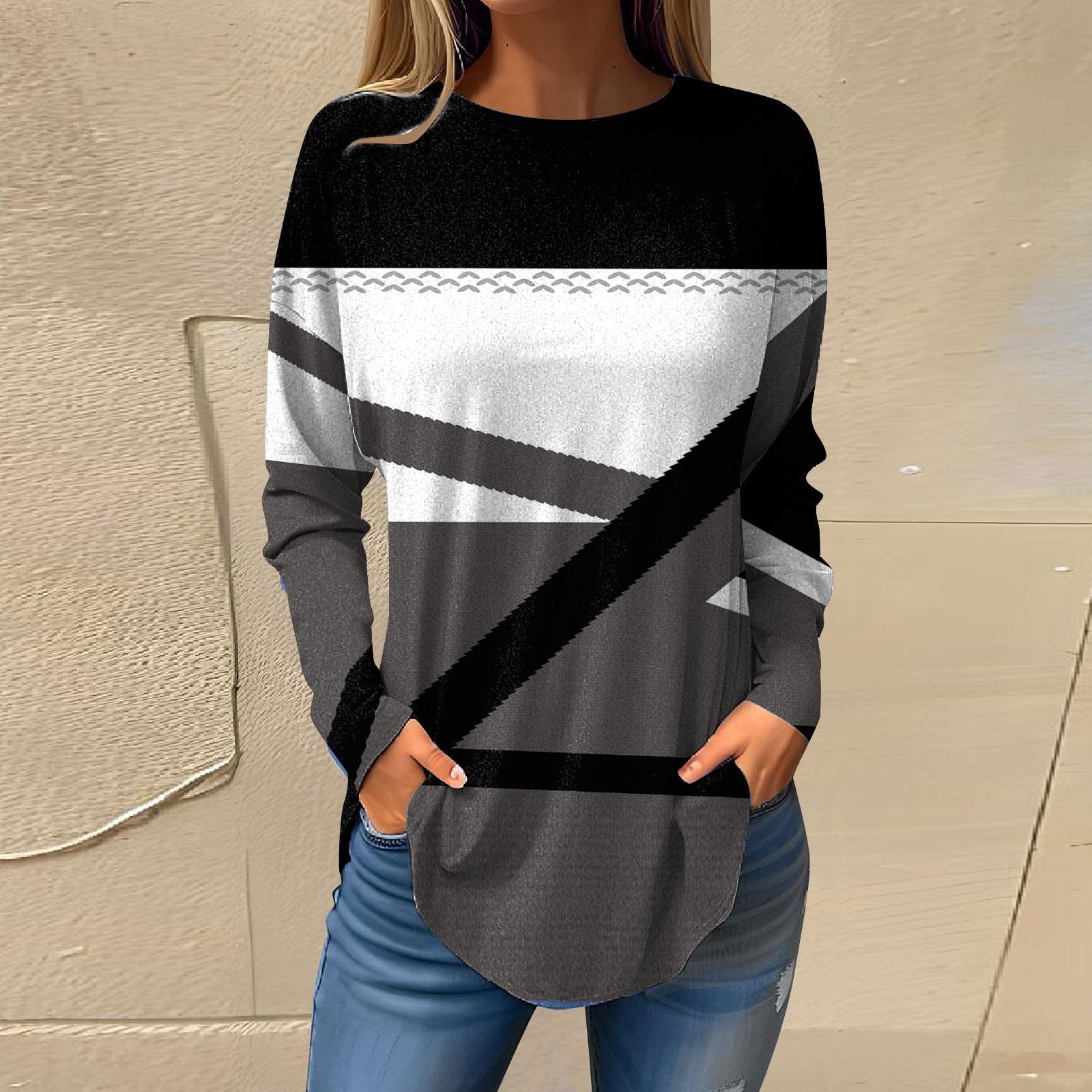 

Женские пуловеры, футболки, осенние повседневные рубашки с длинными рукавами, толстовка, топ с геометрическим принтом XXL