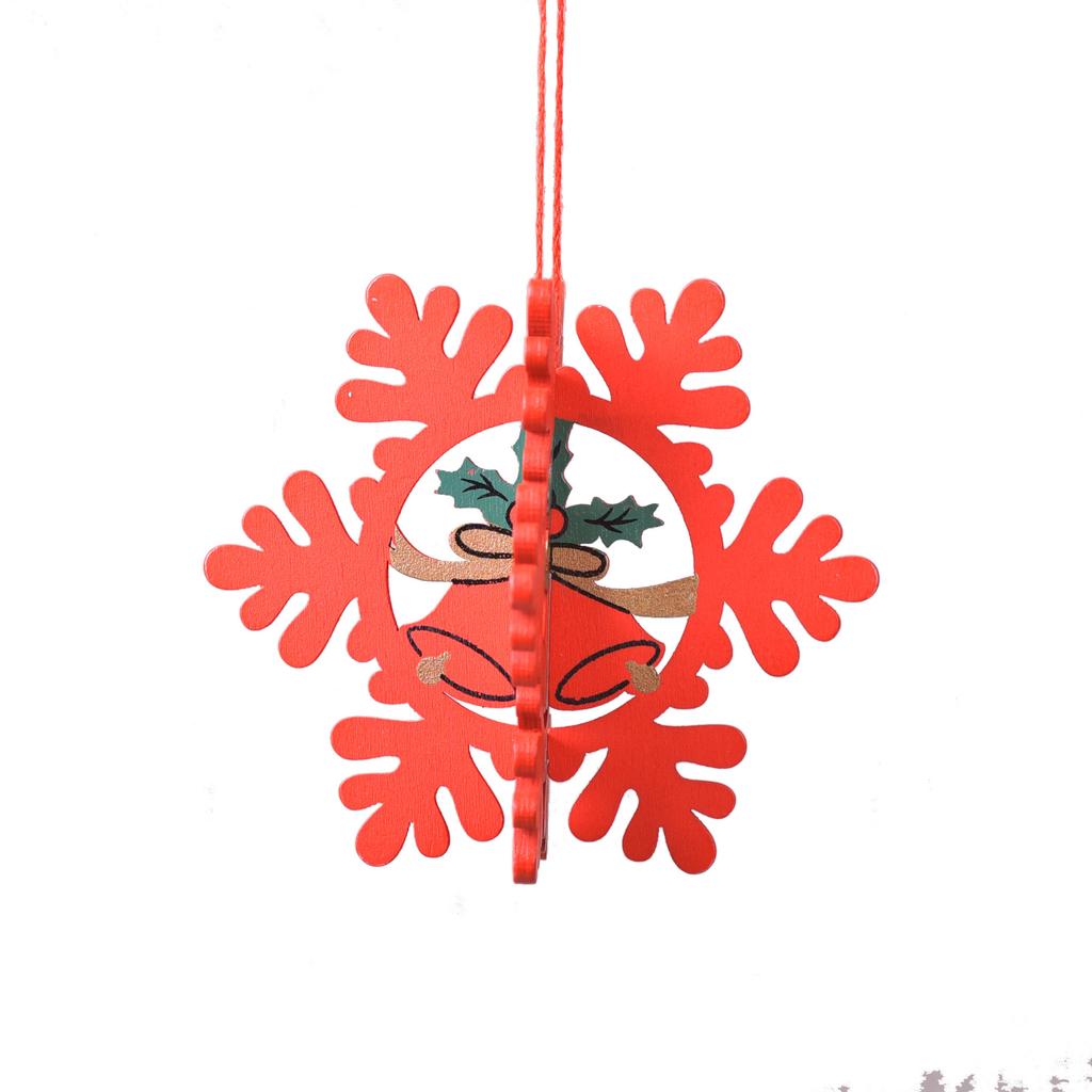 Christmas Wooden Pendants For Xmas Tree Glass Decorations Snowflakes Bell Pendant 3D Red bells/stars/christmas Ornaments In Mini