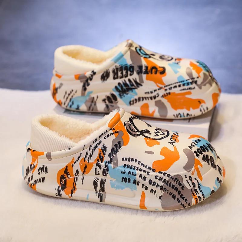 Men's Slippers Shoes for Men Waterproof Add Cotton Heel Covering Fashion New Chef  Warm Non-Slip Wear-resistant Thick Bottom