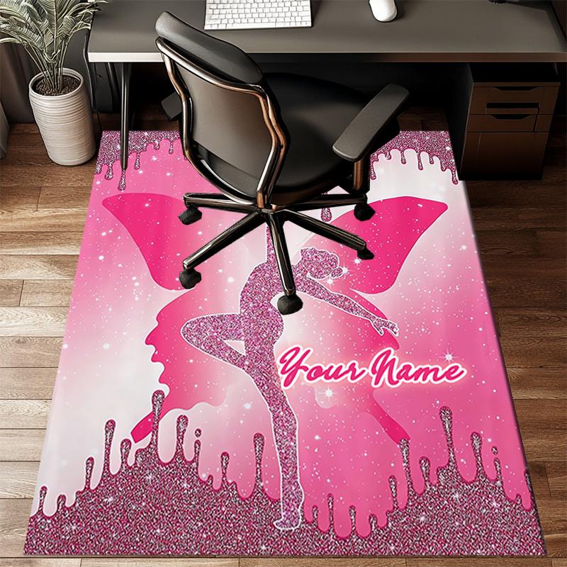 1PC Custom Name Pink Glitter Fairy Theme Floor Mat Ideal for Living Room, Game Rooms, Office, Bedroom Floor Mat Playful Design