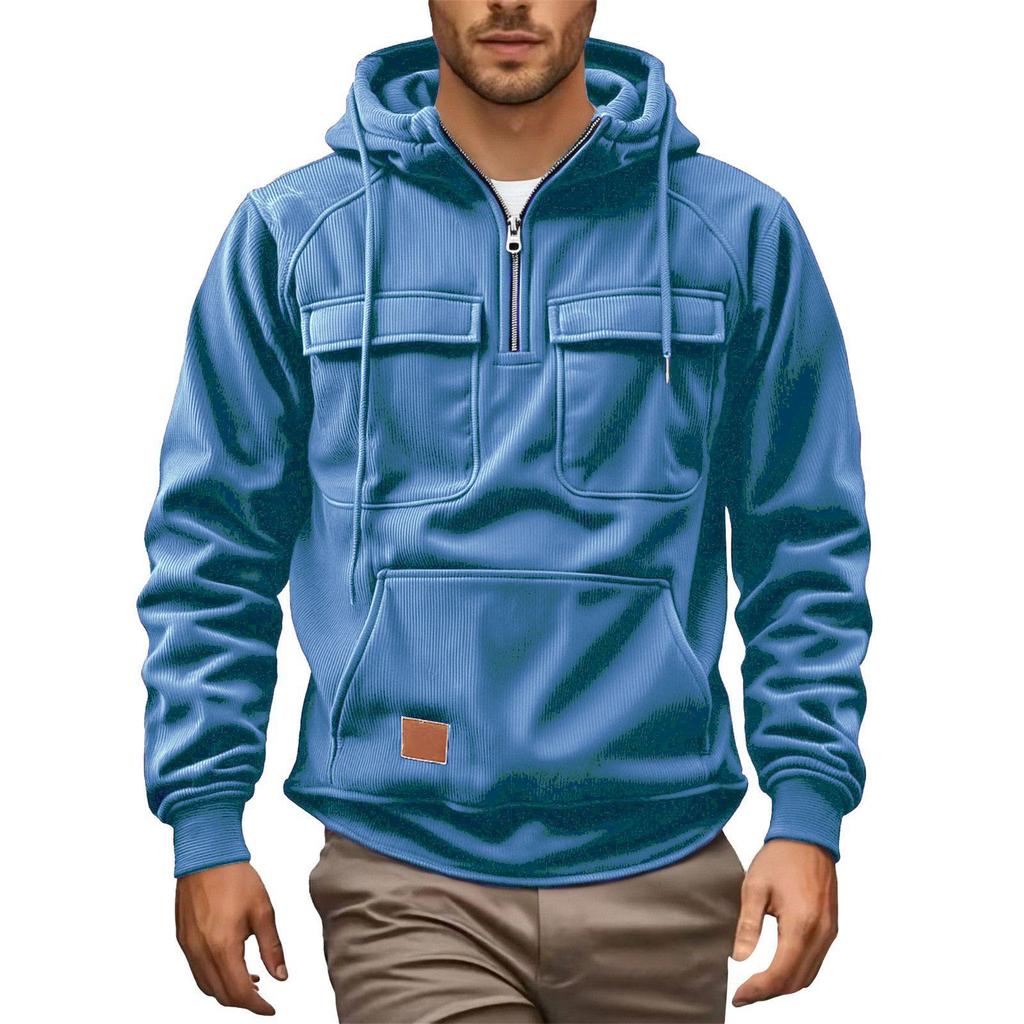 Men's Casual Multi-Pocket Zipper Hoodie - European Style for Autumn/Winter 2025
