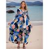 Women's Flowy Beach Maxi Dress Long Kaftan with Chest Weave Cutout, Boho Swim Cover Up 1012