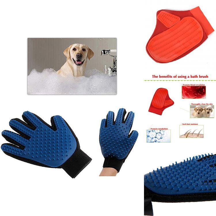 Premium Qualität Haustier Hund Katze Badebürste Kamm Gummihandschuh für Haar Fell Pflege