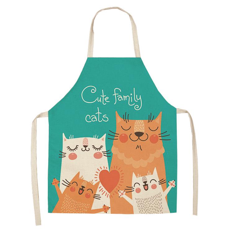 Cute Cat Women Character Waterproof Kitchen Cleaning Restaurant Bib Chef Cotton Linen Cooking Aprons