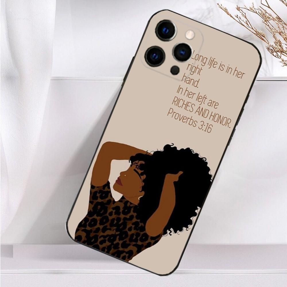 Black Girl A-Afro Phone Case For iPhone 16,15,14,13,12,11 Plus,Pro Max,XS,X,XR,SE,Mini,8,7 Soft Silicone Black Cover