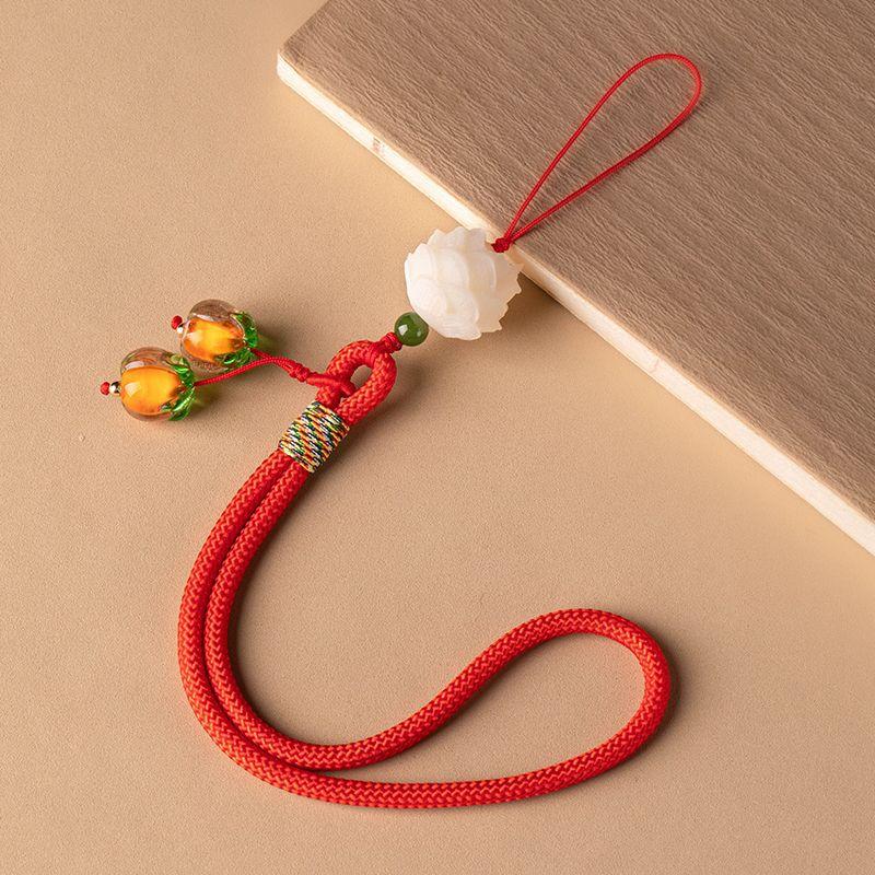 Chinese Good Luck Persimmon Phone Charm Glass Bead Wrist Strap Sturdy -lost Cellphone Lanyard