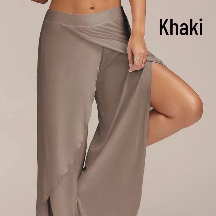 

Европейские и американские брюки для йоги с широкими штанинами 3XL хаки