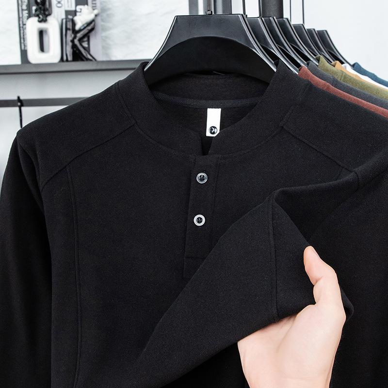 Men's Double-Sided German Fleece Stand Collar Pullover - Warm Long-Sleeve Casual Sweatshirt for Autumn and Winter