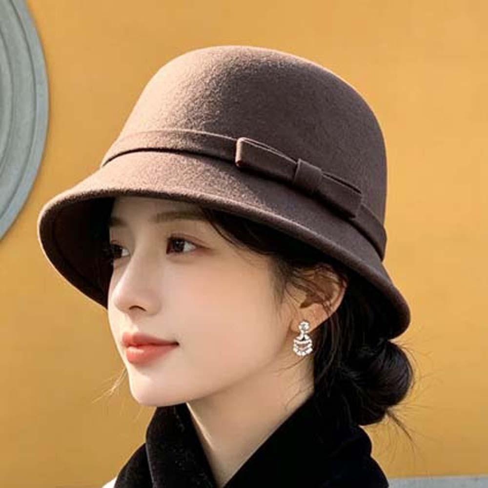 Koreanischer Stil Retro Glockenhut Warmer Fleece Elegante Schirmmütze Vintage Fedora Kappe Fotoshooting