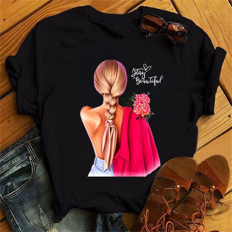 Piękne dziewczyny z lat 90., nadruki damskie, modne koszulki z okrągłym dekoltem, zabawne, estetyczne, graficzne, nadruki damskie, ubrania damskie