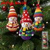 16Pcs 2D Flat Snowman Wooden Ornaments DIY Colorful Xmas Tree Hanging Ornament Creative with Ribbons Christmas Decoration Gifts