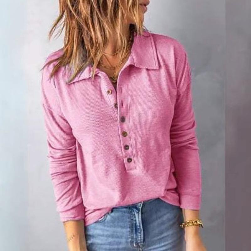 

Однотонный трикотажный свитер на пуговицах с лацканами и длинными рукавами, свободная повседневная женская футболка 5XL розовый