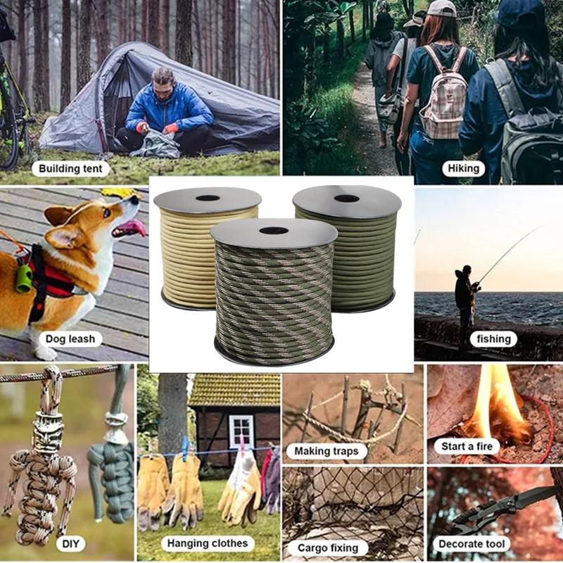 50M Militärstandard 9-adriges Paracord Seil 4mm Outdoor Fallschirmschnur Überlebensschirm Zelt Lanyard Band