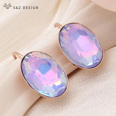 Fashion Rose Gold Color Egg Shape Crystal Drop Earrings For Women Wedding Elegant Jewelry Trendy Eardrop