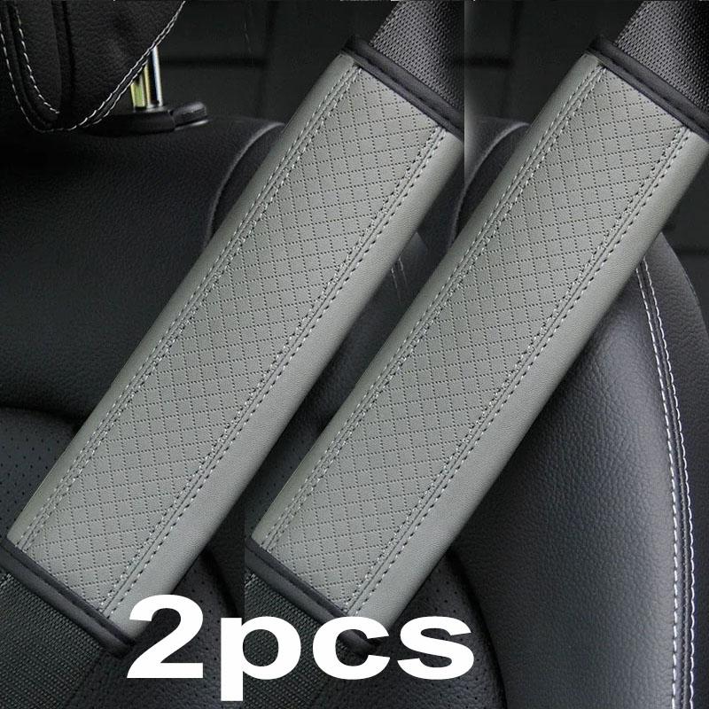 1/2Pcs PU Leather Car Seat Belt Shoulder Cover Embossed Safety Belt Protective Cover Comfortable Embroidered Auto Seatbelt Trim