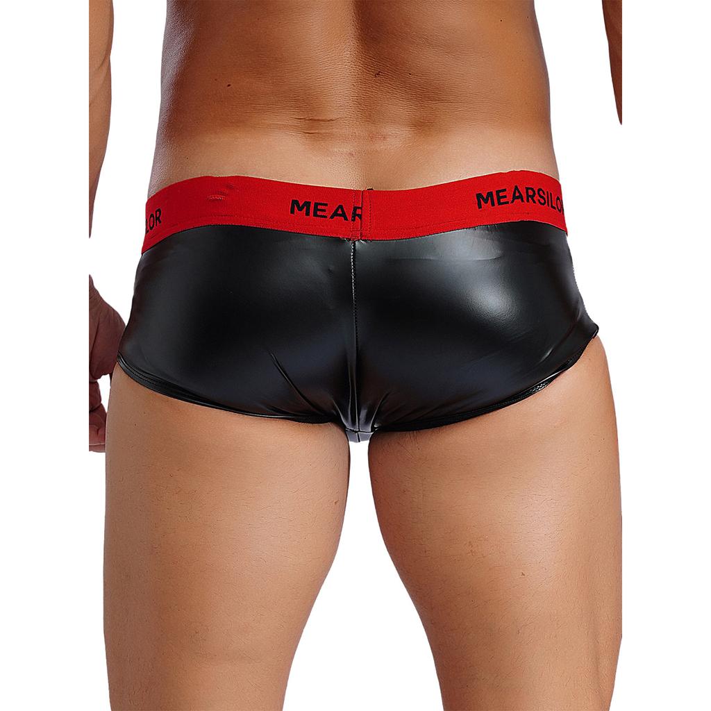 Mens Latex Boxer Briefs Low Rise Design Letter Print Waistband Convex Pouch Underwear Nightclub Loungewear