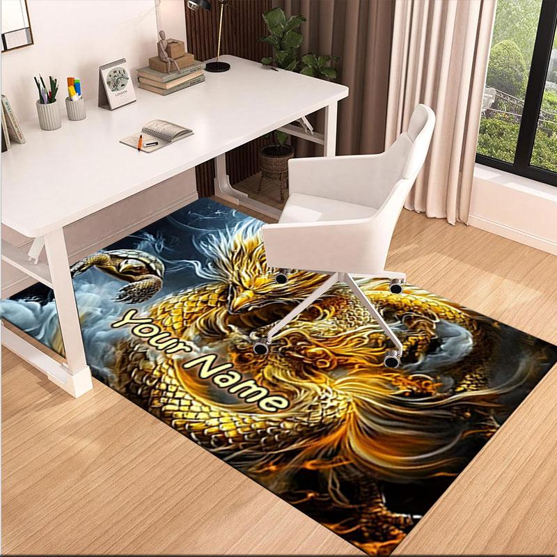 1PC Custom Name Golden Dragon's Majesty Theme Floor Mat Ideal for Living Room, Game Rooms, Office, Bedroom,Floor Mat Playful Design